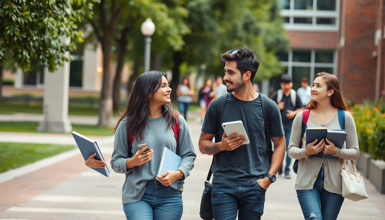 Students studying together in modern classroom